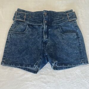 Venus Acid Wash High Waist Belted Denim Shorts